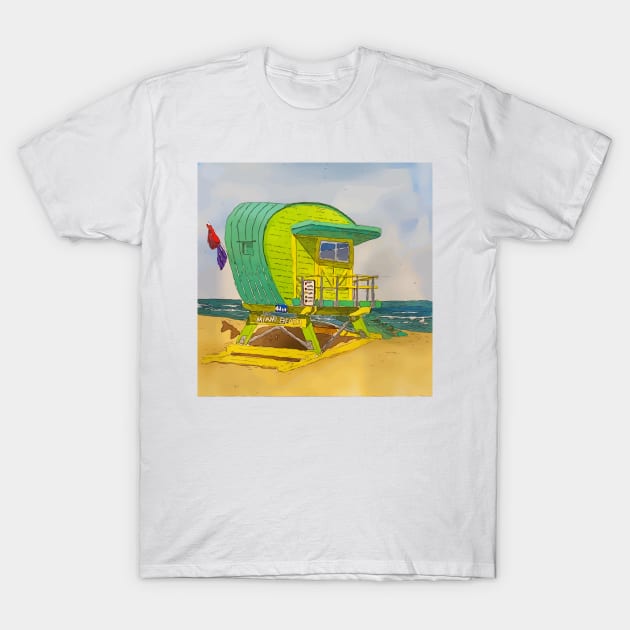 Cute Lifeguard tower in South Beach Miami Florida T-Shirt by WelshDesigns